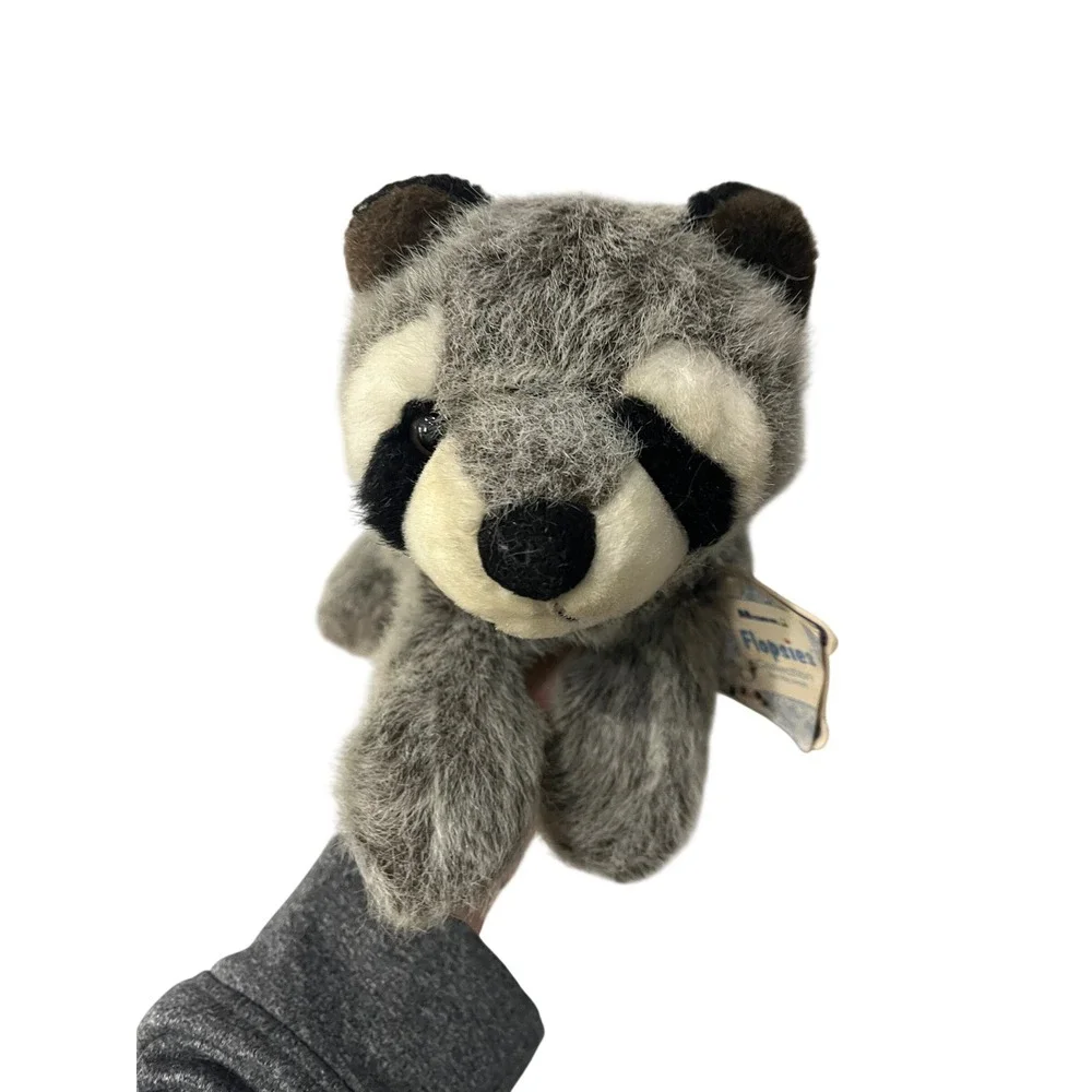 Vintage A&A Plush Flopsies Raccoon‎ Stuffed Animal Bean Bag Grey Black 1998 Tag